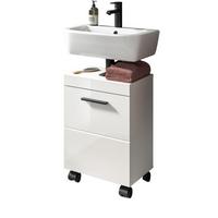 WASCHBECKENUNTERSCHRANK weiß Hochglanz 40 cm, Badschrank auf Rollen - Weiß Hochglanz/Schwarz, Holzwerkstoff/Kunststoff (40/58/30cm) - Inn.Furn