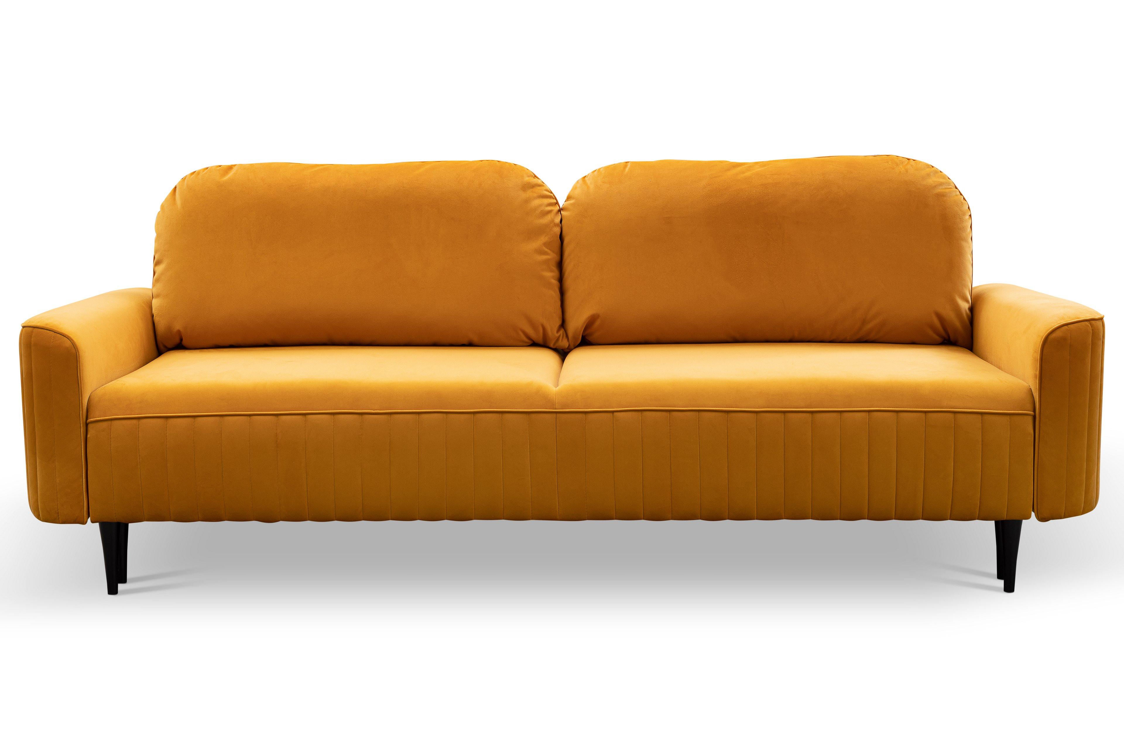 BETTSOFA FILO Orange Velours-Stoff mit Schlaffunktion - Orange, Holz (244/92/102cm) - MASSENO