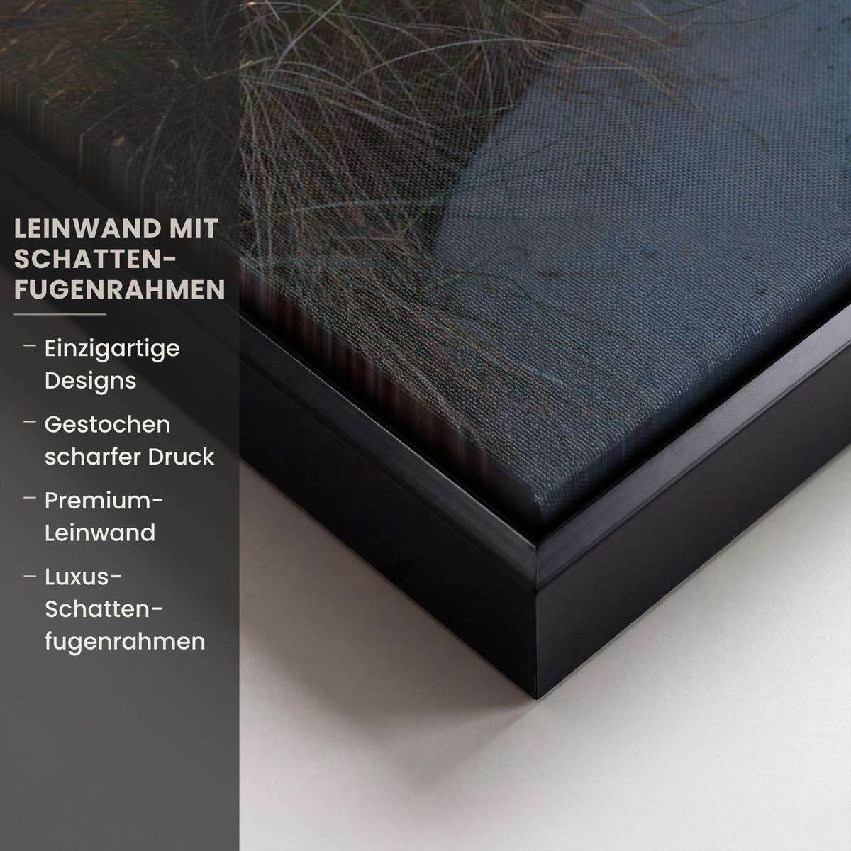 LEINWAND Bilder mit Rahmen - Sonnenuntergang - Strand - Düne - Gras - Ufer - 70x50 - Sandfarben, Textil (70/50cm) - MuchoWow
