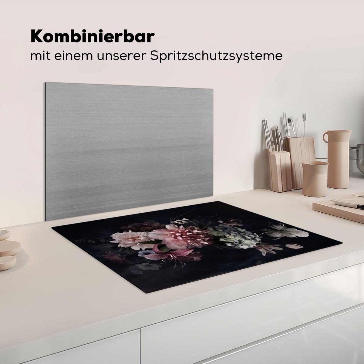 HERDABDECKPLATTE Blumen - Vintage - Pastell - Rosa - Weiß Herdabdeckung Induktionsfeld 70x52 cm - Altrosa, Kunststoff (70/52/0.2cm) - MuchoWow