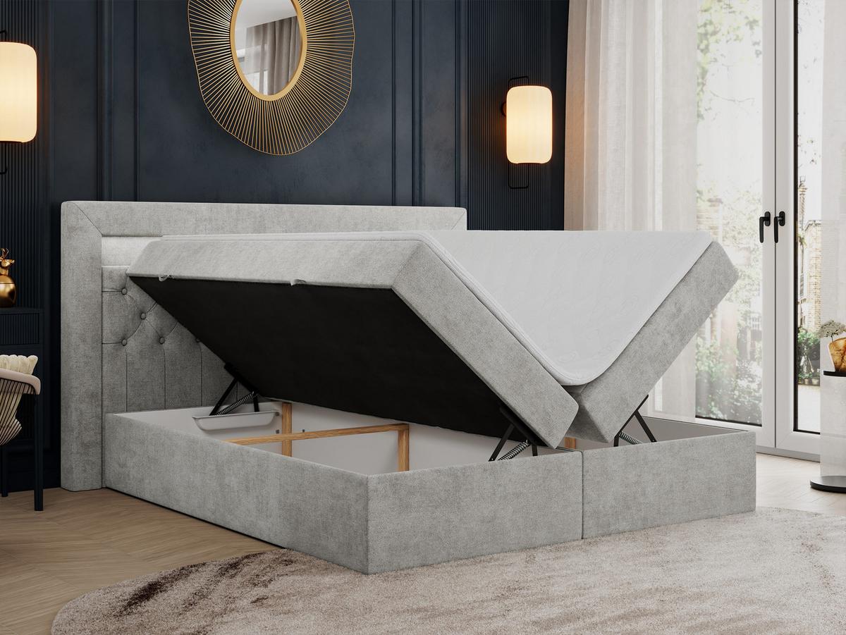 BOXBETT GOLD-6 LED 200/200 Hellgrau Struktur - H3 - Hellgrau, Holz/Textil (200/200cm) - MKS