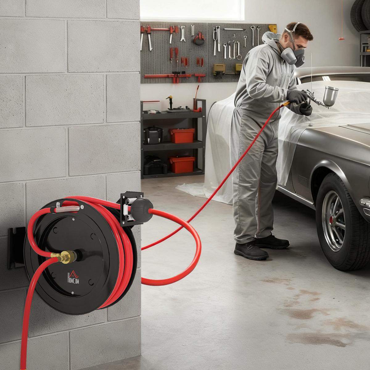 SCHLAUCHTROMMEL Automatische Druckluft 15m+1m mit 1/4' Anschluss 20 bar Druck - Multicolor, Metall (11.5/44/40.5cm) - HOMCOM