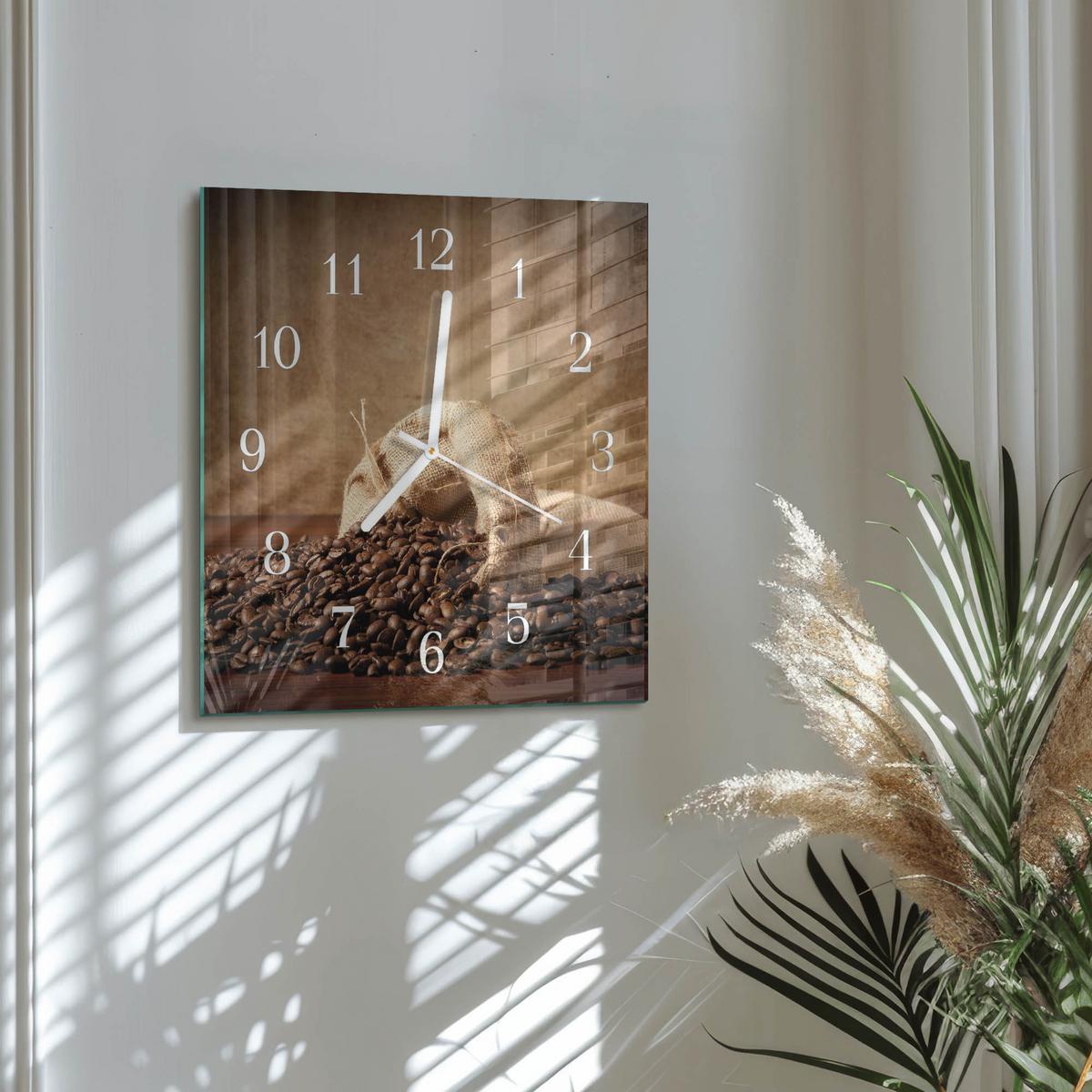 WANDUHR aus Glas 30x30 cm - Kaffee - Braun, Glas (30/30/0.4cm) - TULUP