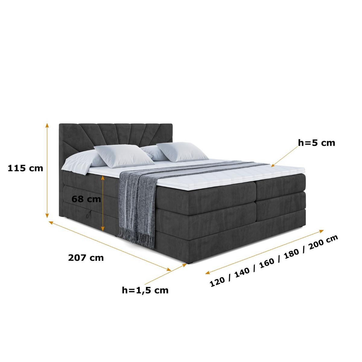 BOXSPRINGBETT MILTIO KING - 140x200 - H3/H4 - Schwarz - Schwarz, Holzwerkstoff (140/200cm) - ALTDECOR