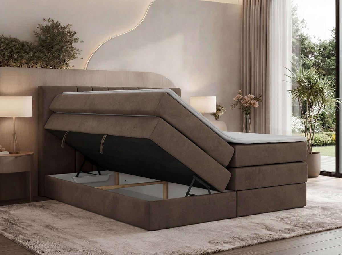 BOXSPRINGBETT INERO KING 140/200 - Braun Velvet - Topper T25 - H4 - Schwarz/Braun, Kunststoff/Textil (140/200cm) - MKS