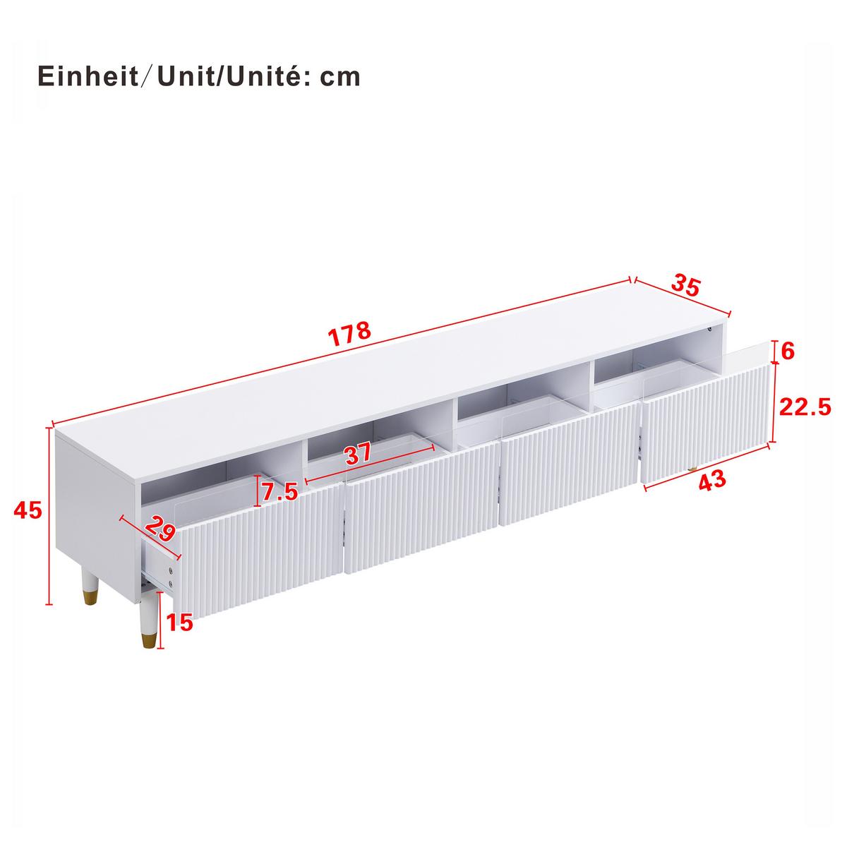 TV-LOWBOARD weiß & rillen-design 4 schubladen - Weiß, Holzwerkstoff (178/45/35cm) - Urban Meuble