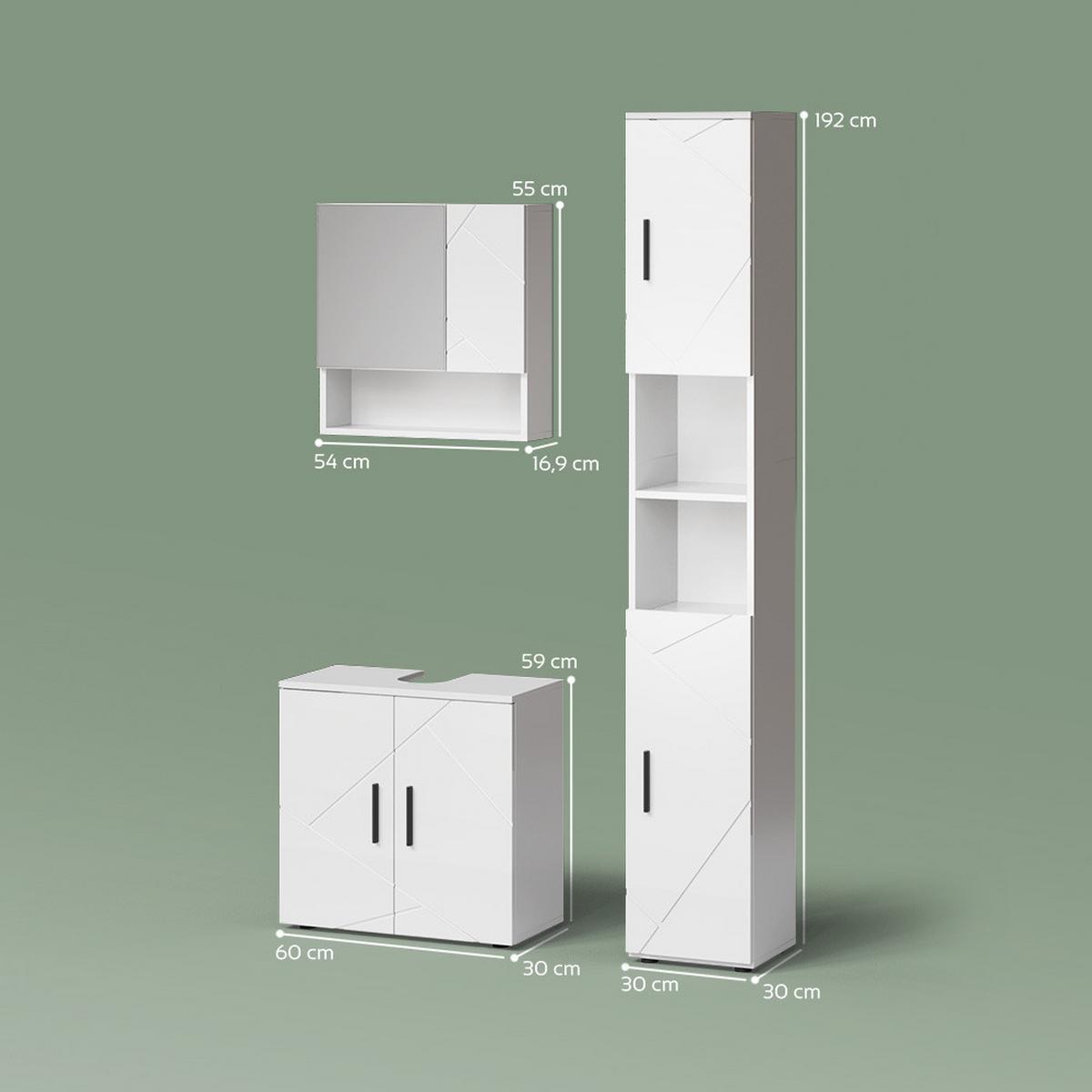 BADMÖBEL-SET Ronco Weiß Hochglanz 3 Teile, mit Hochschrank - Weiß Hochglanz, Holzwerkstoff (60/59/30cm) - Livinity®