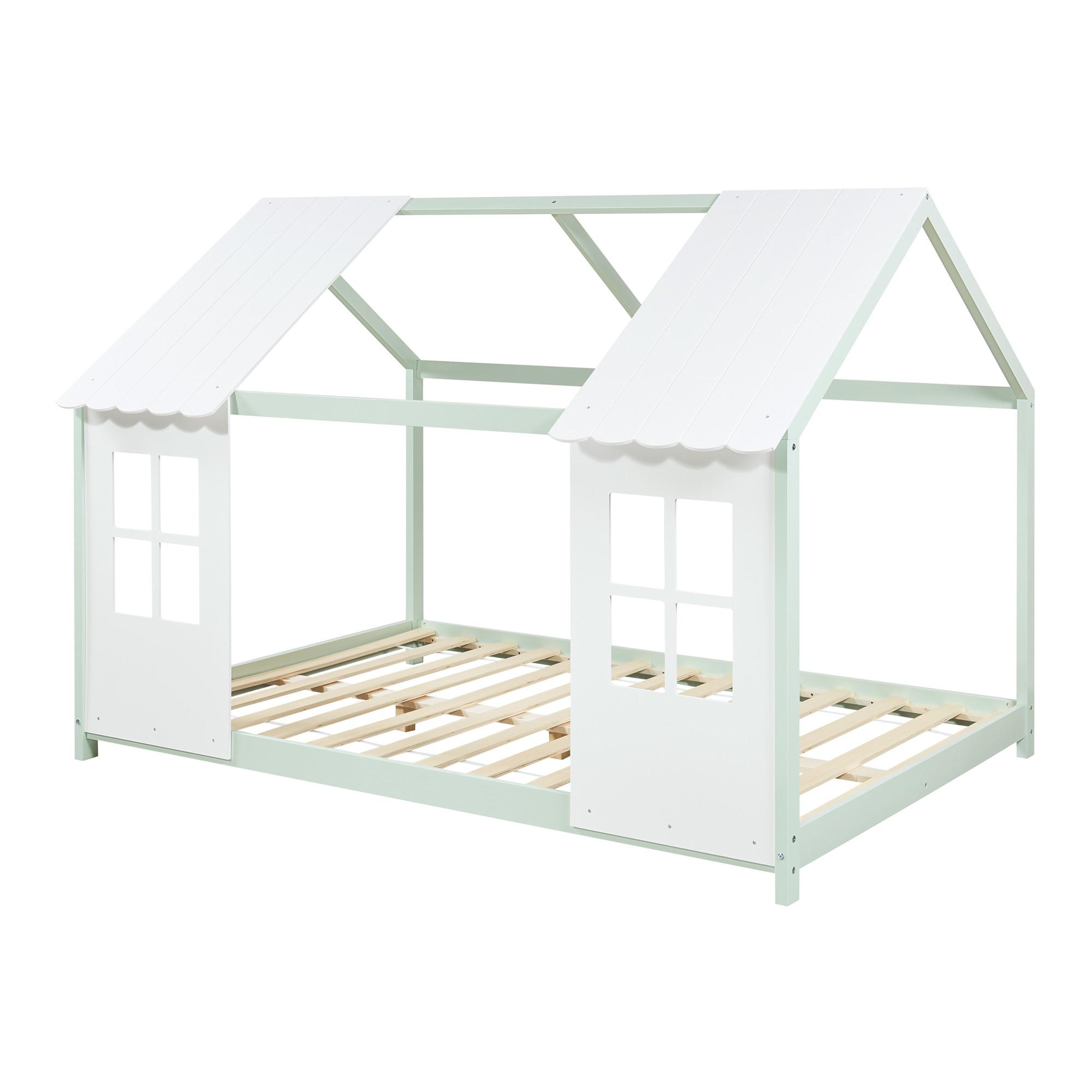 HAUSBETT Tostedt - Weiß/Mintgrün, Holz (140/200cm) - [en.casa]