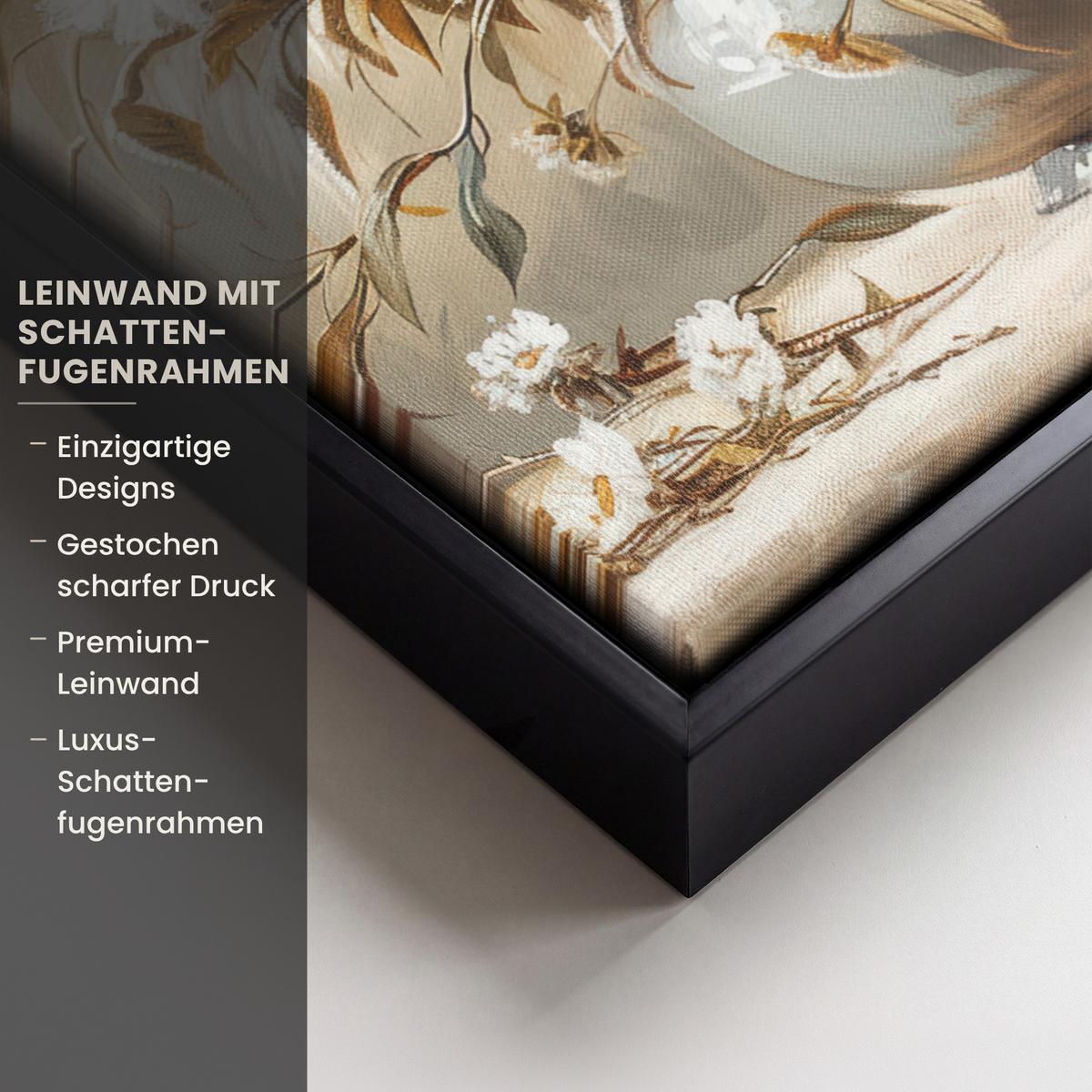 LEINWAND Bilder mit Rahmen - Blumen - Vase - Stilleben - Beige - 30x40 - Creme, Textil (30/40cm) - MuchoWow