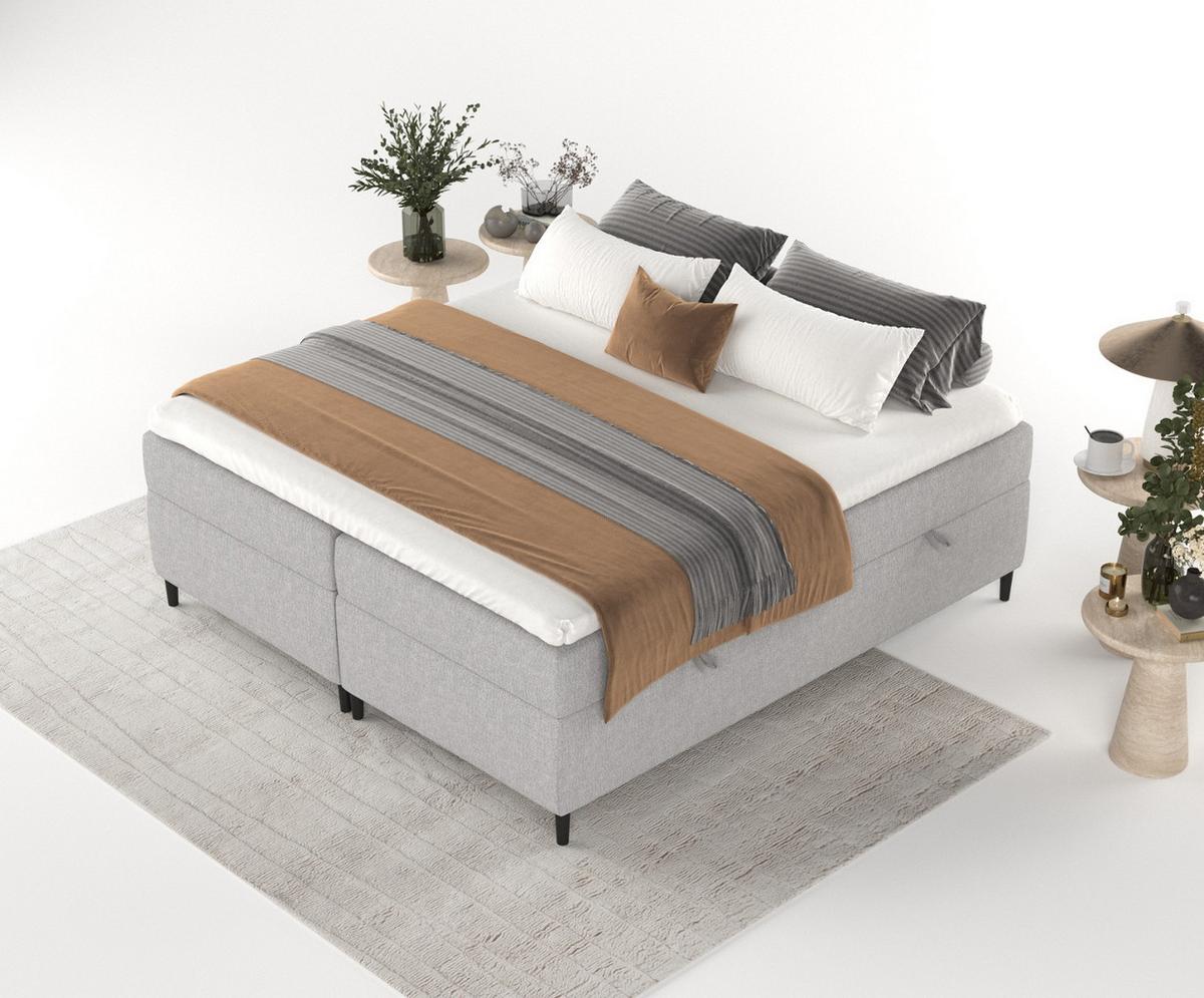 BOXBETT Theo 140/200 cm Graubeige im Megan Stoff - Schwarz/Grau, Holz/Holzwerkstoff (140/200cm) - AltaBeds