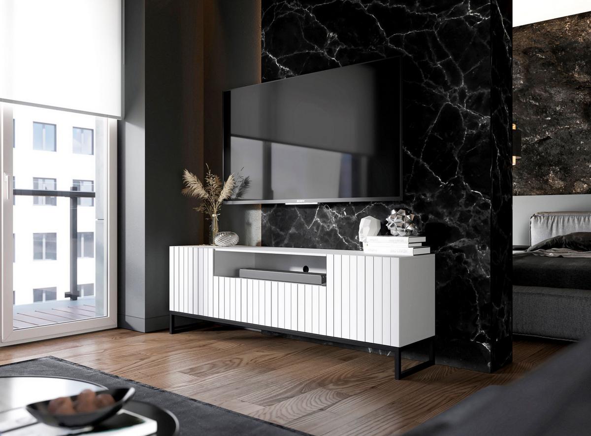 TV-SCHRANK Elpis2 Weiß Matt mit Metallrahmen Glamour 150 cm - Schwarz/Weiß, Holzwerkstoff/Metall (150/51.5/36.5cm) - Meble Lindner