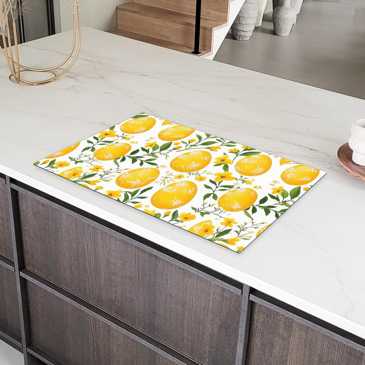 HERDABDECKPLATTE Blumen - Ostereier - Gelb Induktionsmatte 83x51 cm - Gelb, Kunststoff (83/51.5/0.2cm) - MuchoWow