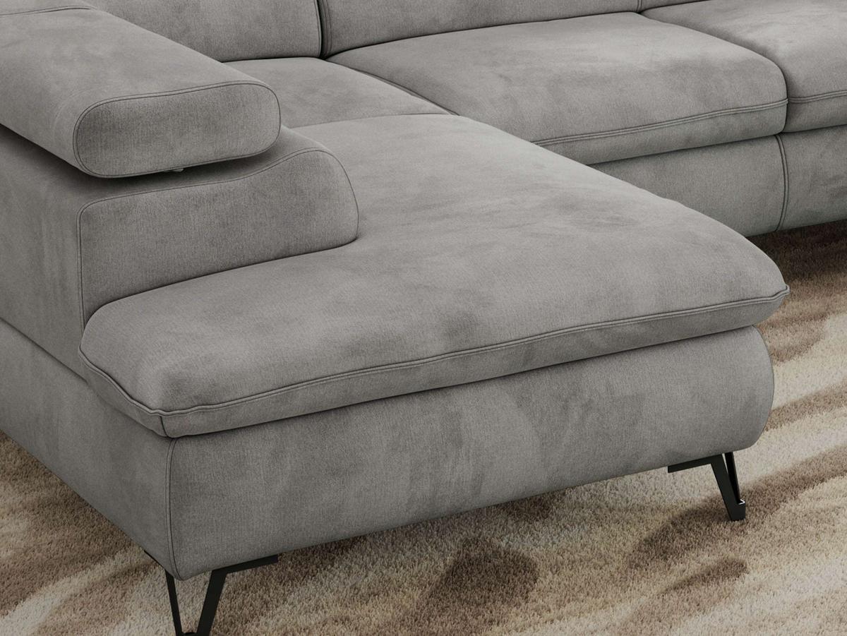 WOHNLANDSCHAFT PABLO U Velvet Hellgrau mit Topper T25 - Hellgrau/Schwarz, Textil/Metall (346/76/208cm) - MKS