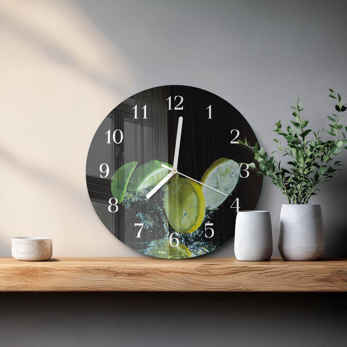 WANDUHR aus Glas Ø30 cm - Zitrone und Limette - Grün, Glas (30/30/0.4cm) - TULUP