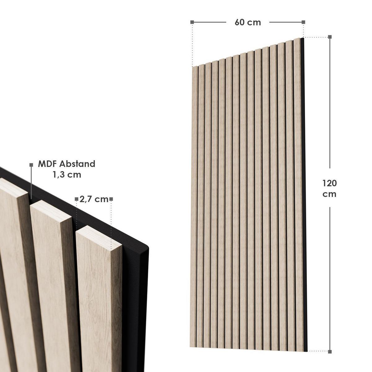 WANDPANEELE Akustik 120x60 cm Eiche Natur Hell (4er-Set) - Naturfarben, Holz (60/120/1.8cm) - Juskys
