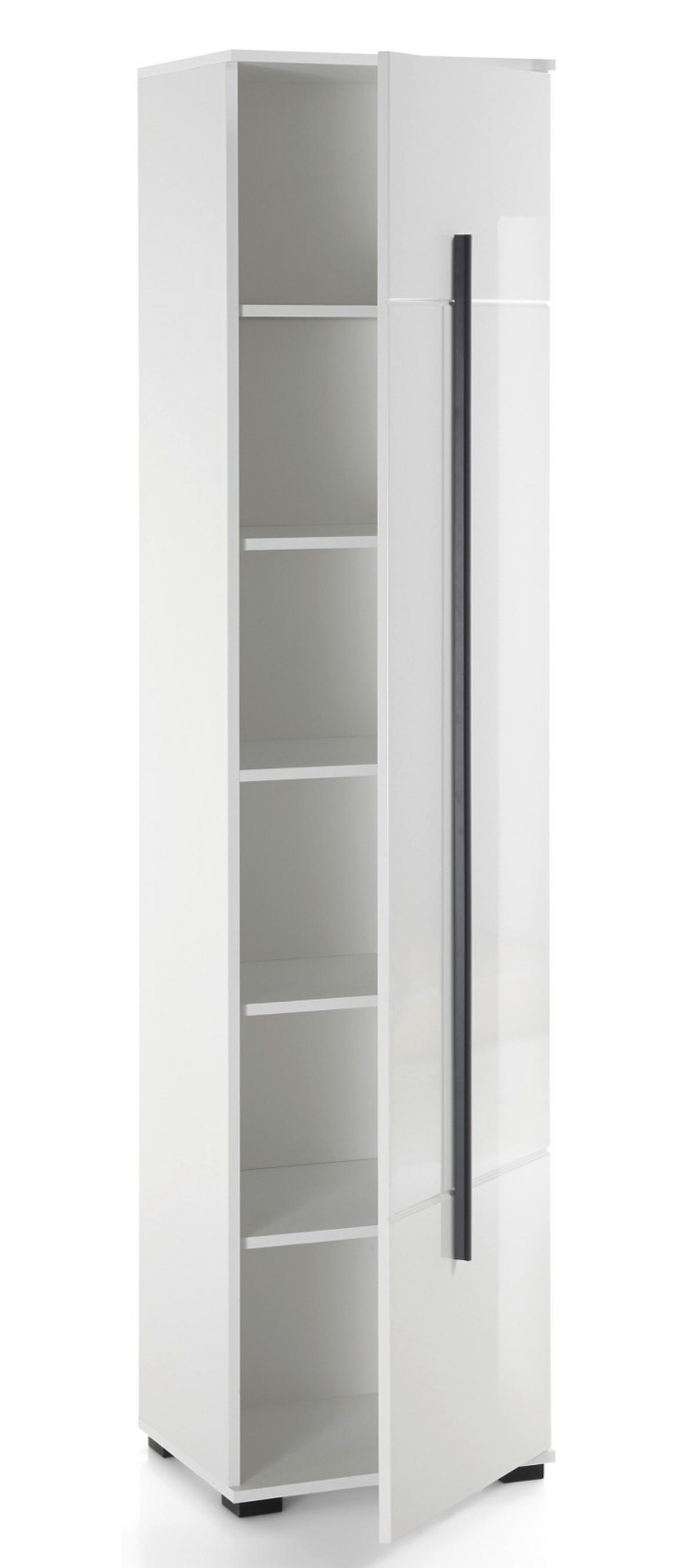 BAD-HOCHSCHRANK weiß Hochglanz, Badschrank 45 x 200 cm mit viel Stauraum - Weiß Hochglanz/Schwarz, Holzwerkstoff/Kunststoff (45/200/35cm) - Furn.Design