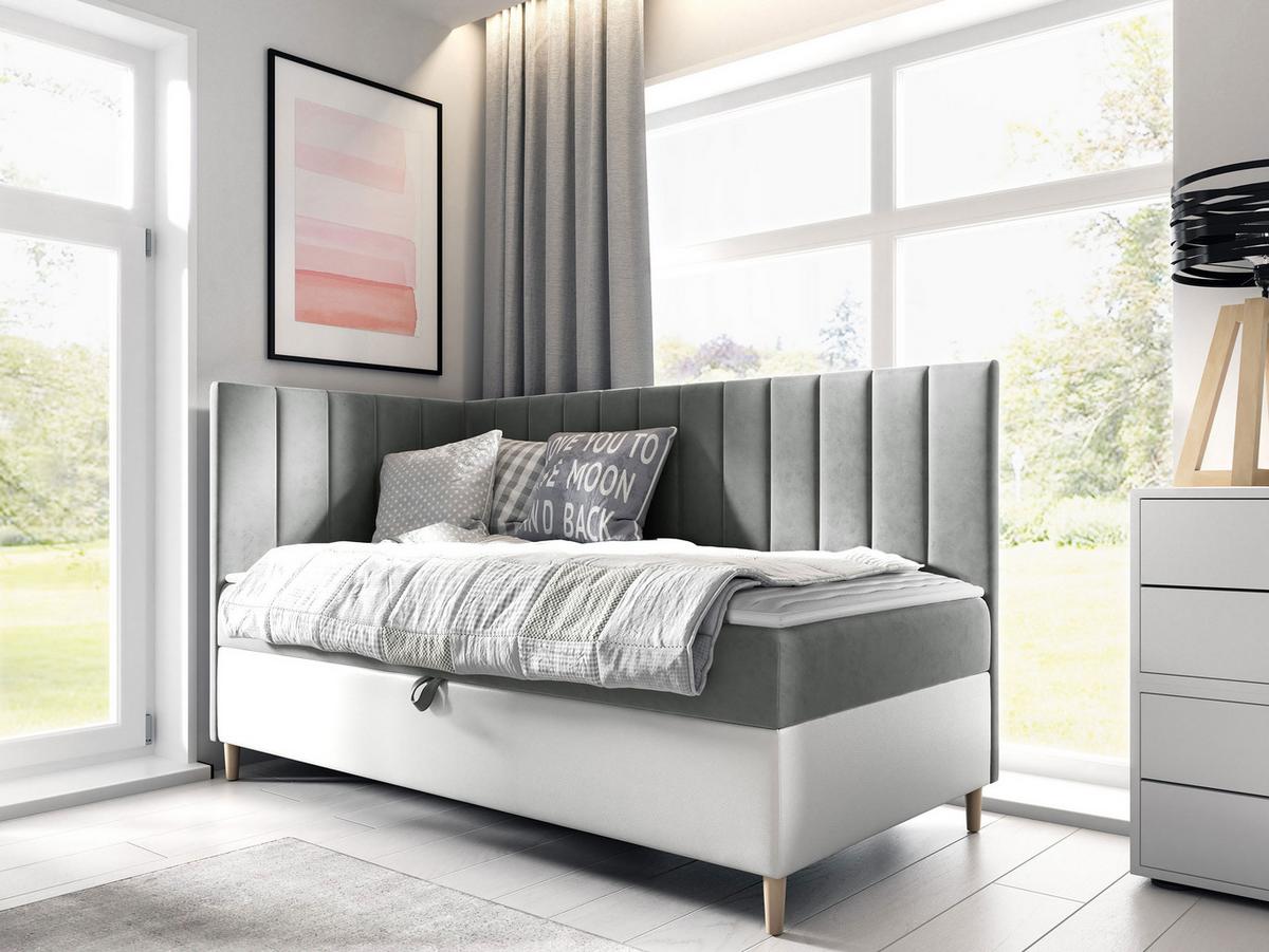 BOXBETT Maja Junior 3, Seite zum Öffnen des Bettkastens: Links - H3 - Weiß/Grau, Holz (90/200cm) - MIRJAN24
