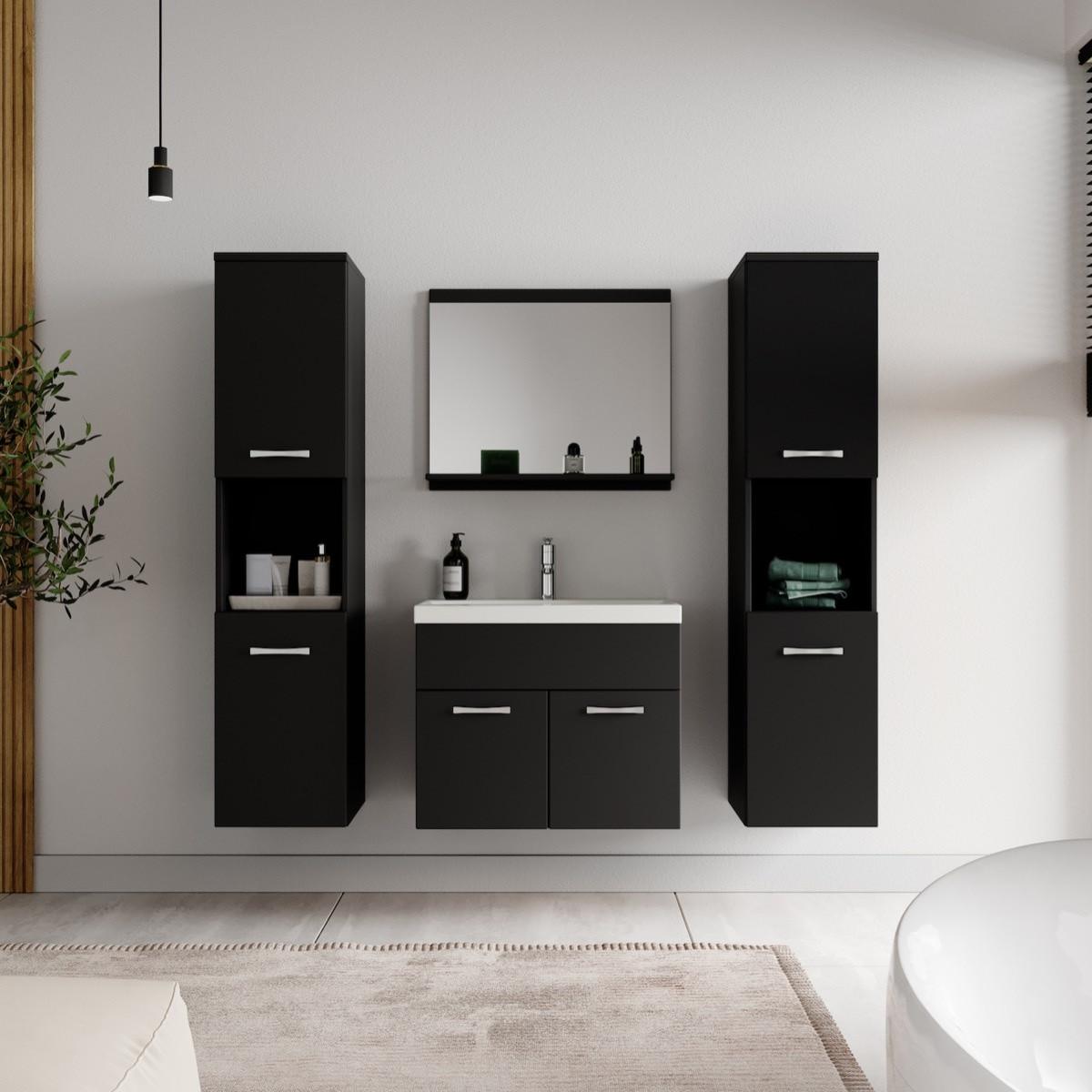 BADMÖBEL-SET Montreal 5 Teile Schwarz Matt - 60 x 35 x 51 cm - Chromfarben/Schwarz, Holz/Metall (60/51/35cm) - Badplaats