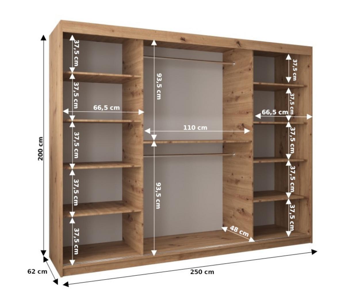 SCHWEBETÜRENSCHRANK 200/250/62 3-türig - Silberfarben/Weiß, Holz/Kunststoff (250/200/62cm) - MÖBEL KRYSPOL