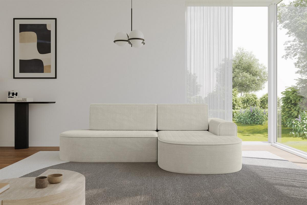ECKSOFA mit Schlaffunktion und Bettkasten Ottomane Rechts MARI-L1-S - 283x167x73 cm Beige Cord - Schwarz/Cappuccino, Holzwerkstoff/Kunststoff (167/283cm) - ALTDECOR