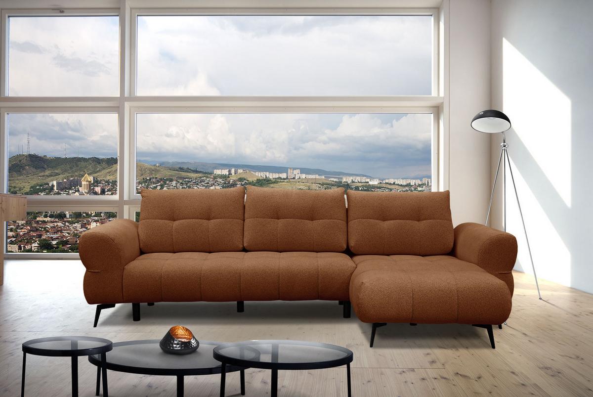 ECKSOFA SALVINI 4-Sitzer, dunkelorange - Dunkelorange/Schwarz, Holzwerkstoff/Textil (292/158cm) - Wozimo