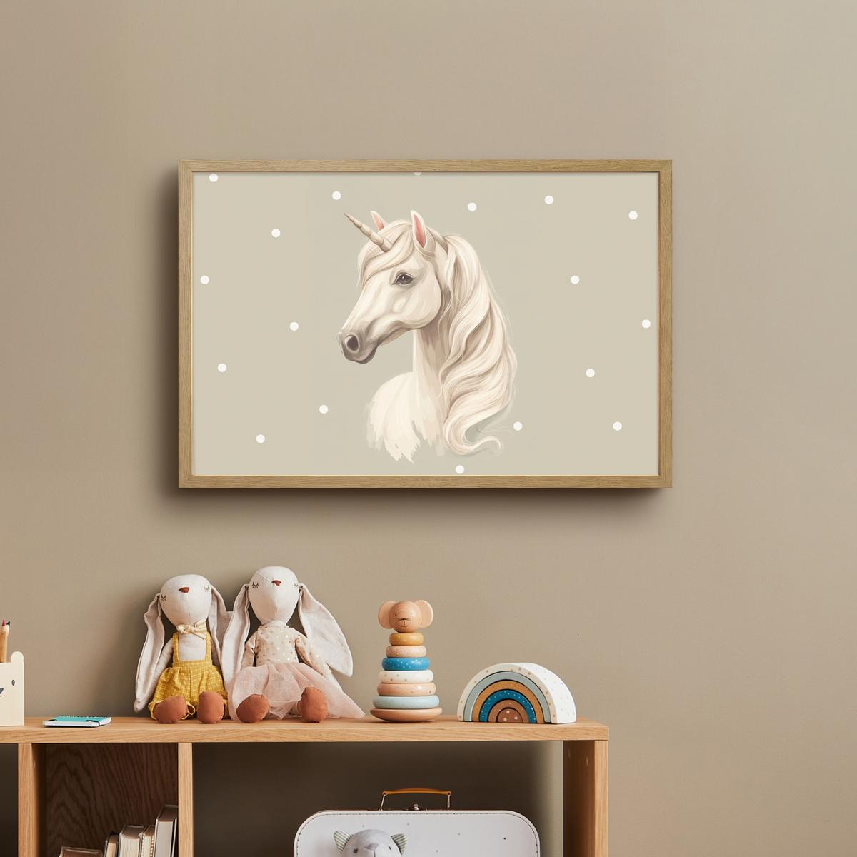 NACHTTISCHLAMPE MIT AKKU Einhorn - Weiß - Punkte 60x40 cm - Taupe, Holzwerkstoff (8/60/40cm) - OnlyWow