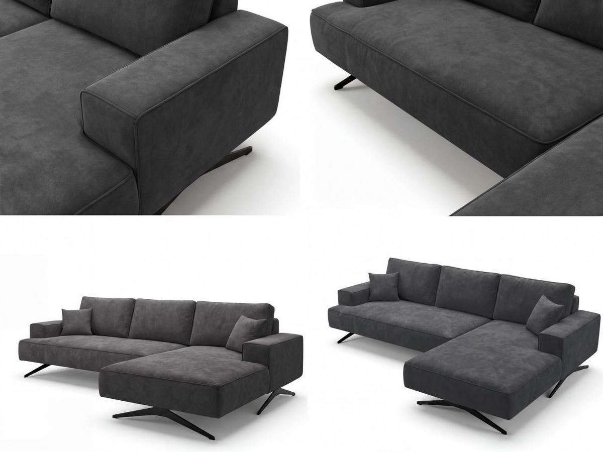 ECKSOFA Leto Anthrazit Rechts - Anthrazit/Schwarz, Holz/Textil (165/260cm) - Graingold