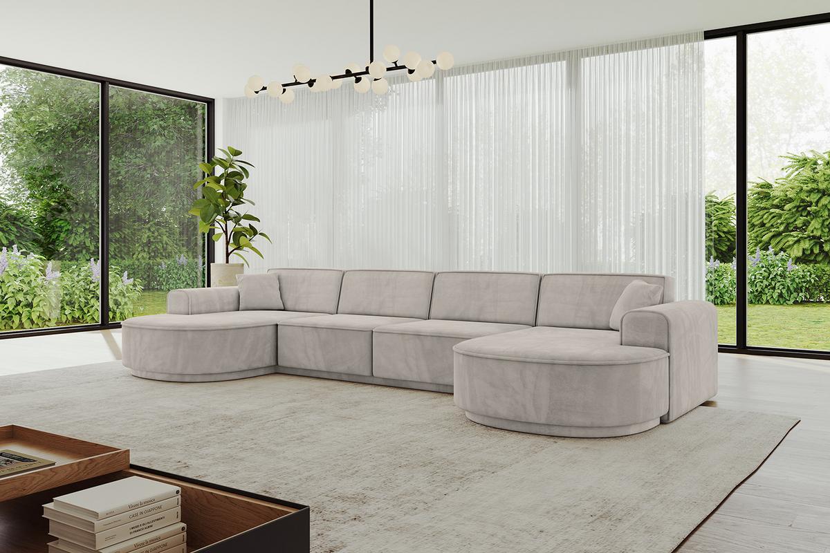 WOHNLANDSCHAFT MARI-U2-v3 - 388x171x83 cm Hellbraun Velours - Hellbraun/Schwarz, Holzwerkstoff/Kunststoff (388/83/171cm) - ALTDECOR