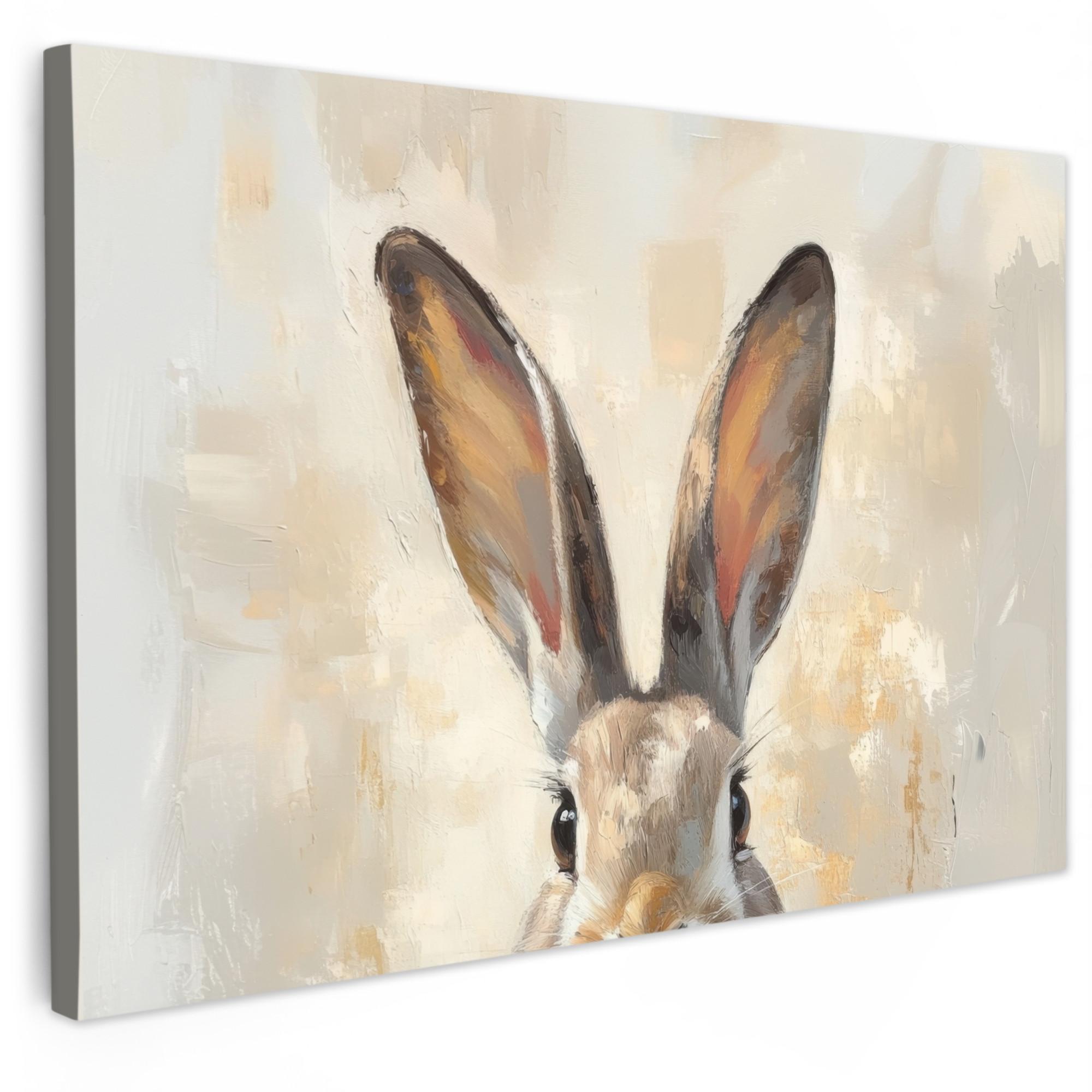 LEINWANDBILD Hase - Ohren - Braun XXL 150x100 cm - Beige, Textil (150/100cm) - MuchoWow