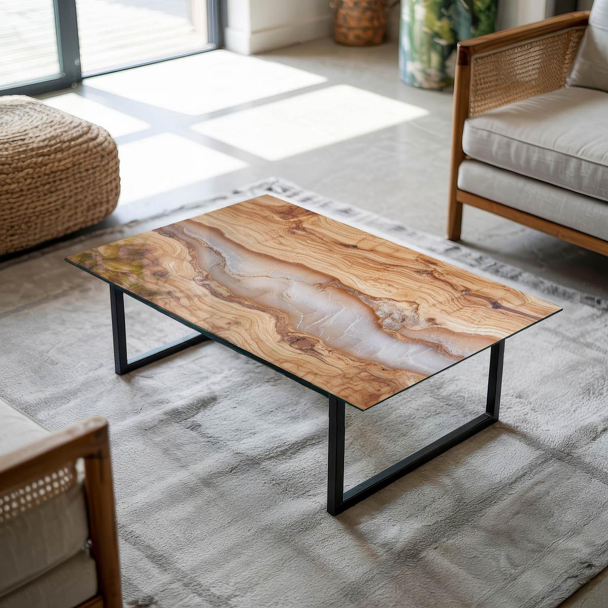 TISCHPLATTE 100x70 cm Naturholz mit Harz - Hellbraun, Glas (0.4/100/70cm) - TULUP