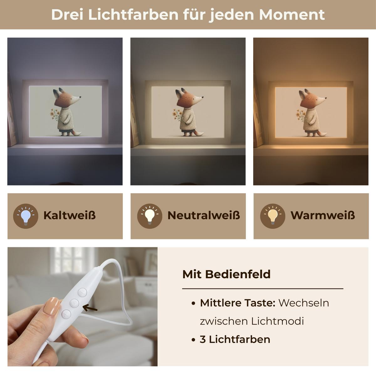 WANDLEUCHTE Fuchs - Gelbe Blumen - Minimalistisch 20x15 cm - Taupe, Holzwerkstoff (20/15/8cm) - OnlyWow