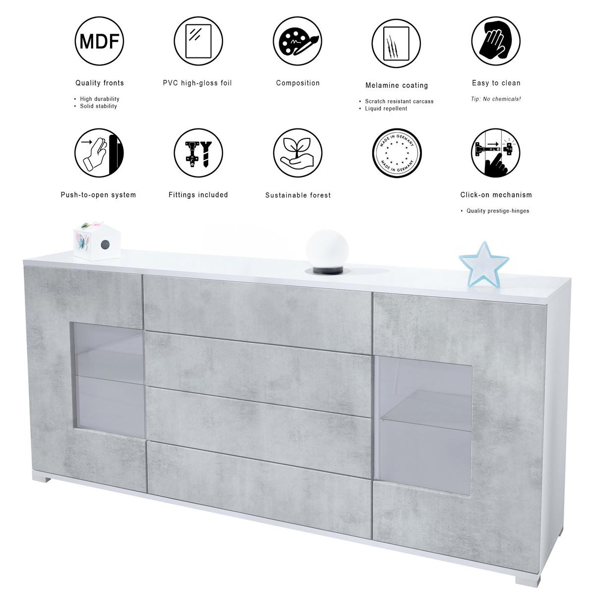 SIDEBOARD Grömitz Creme Hochglanz - Creme, Holzwerkstoff (166.5/75.5/35cm) - Vladon