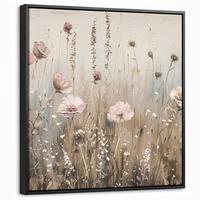 LEINWAND Bilder mit Rahmen - Blumen - Rosa - Modern - Beige - 50x50 - Beige, Textil (50/50cm) - MuchoWow