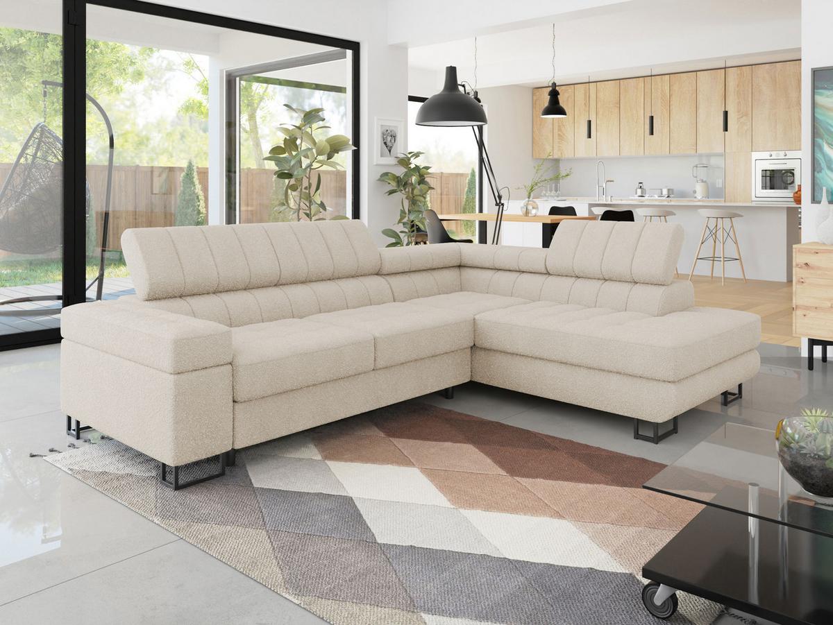 ECKSOFA Laris Premium, Seite: Rechts - Beige/Schwarz, Holz/Textil (271/203cm) - MIRJAN24