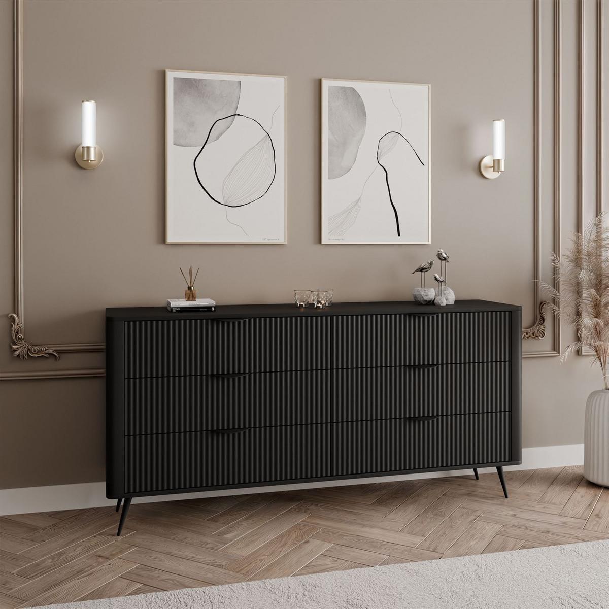 SIDEBOARDS SCARLETT 6S MIT SCHUBLADEN SCHWARZ - Schwarz, Holzwerkstoff (163/81/38cm) - Lookway