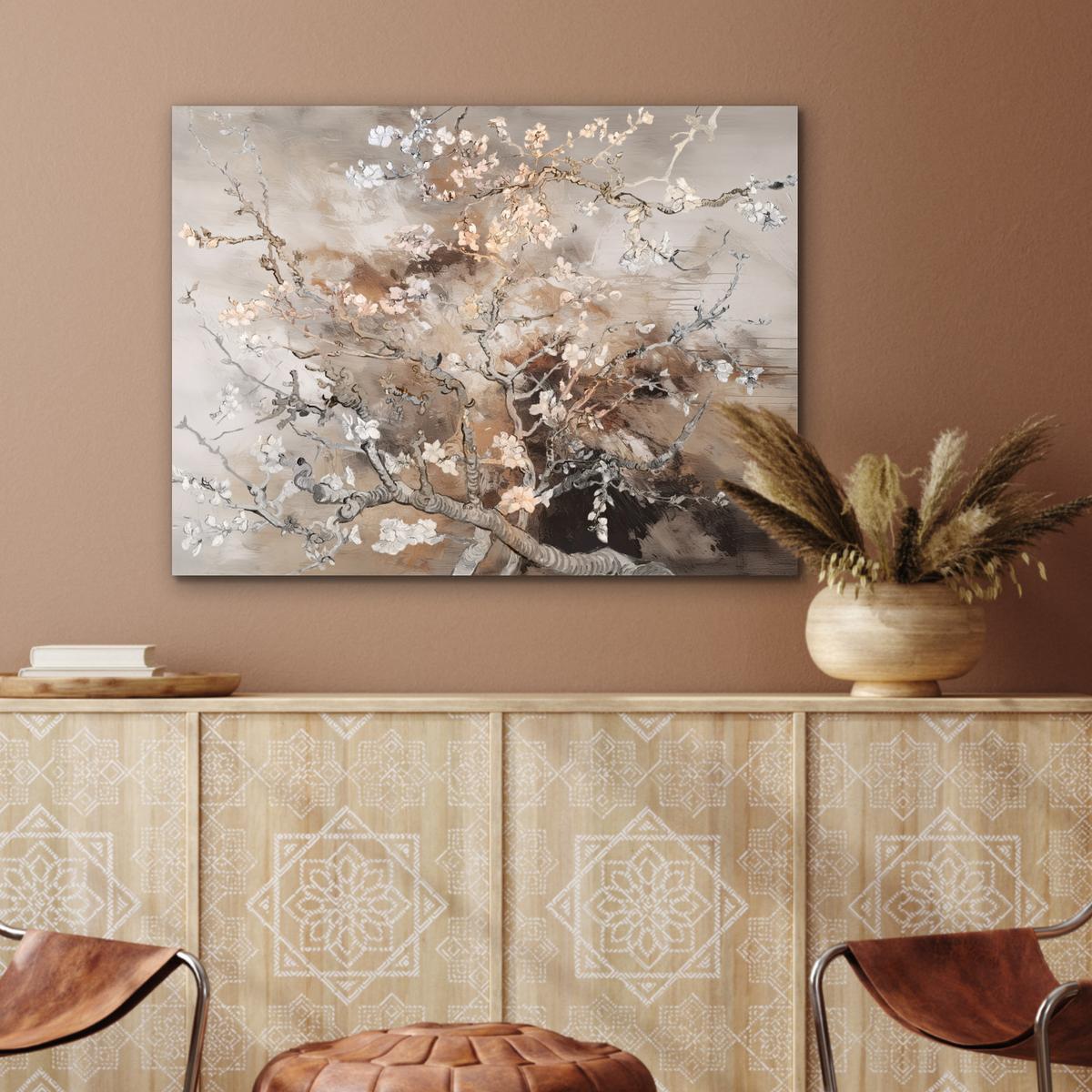 METALLBILD Mandelblüte - Kunst - Van Gogh - Beige - Abstrakt 80x60 cm - Braun, Metall (80/60cm) - MuchoWow