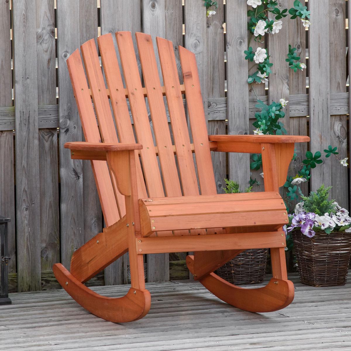ADIRONDACK Gartenstuhl Schaukelstuhl Schaukelsessel Balkonstuhl Natur - Naturfarben, Holz (94/97/77cm) - Outsunny