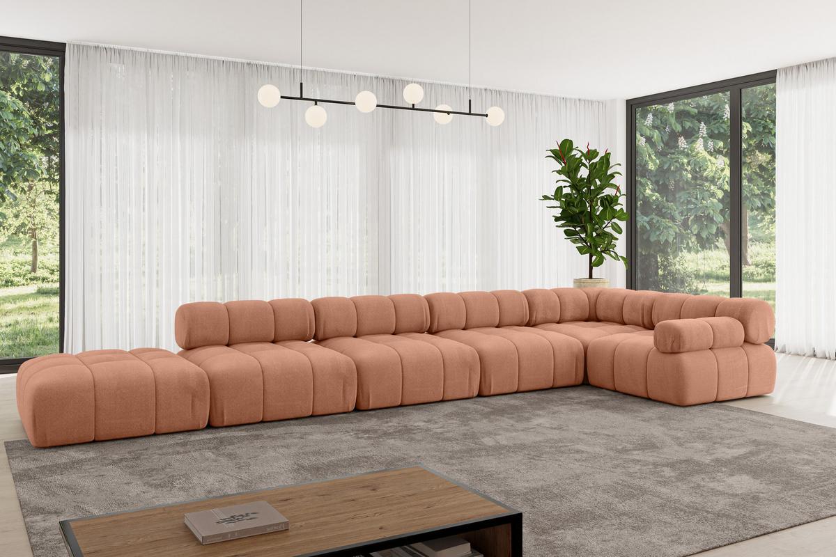 ECKSOFA modulares Sofa Felto-L3 - 475x190x70 cm Apricot Velours - Koralle, Holzwerkstoff/Textil (475/190cm) - ALTDECOR