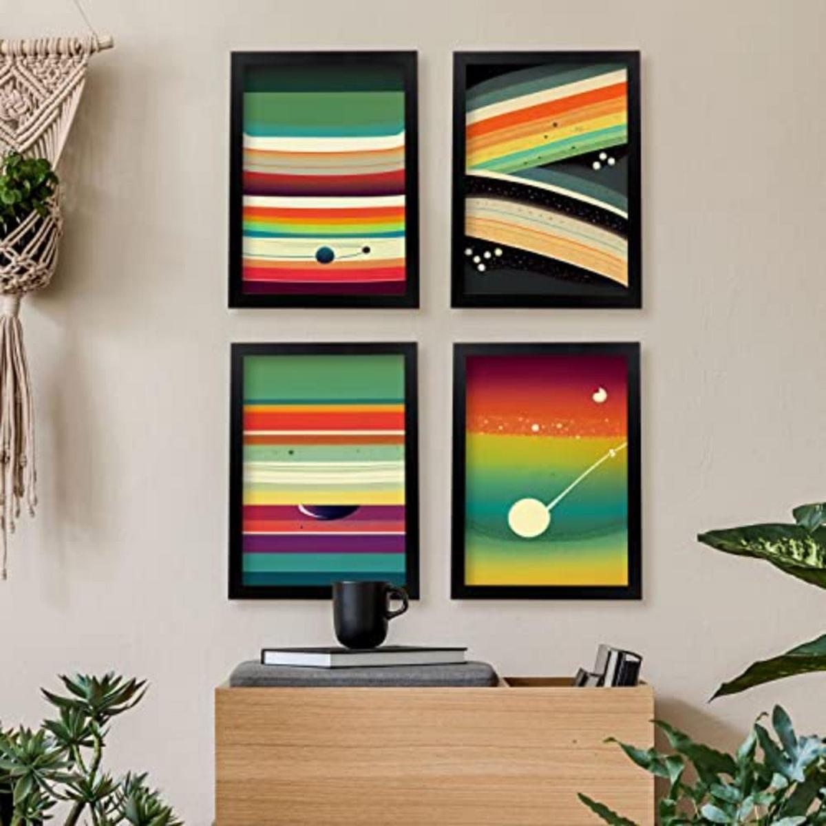 POSTER Set mit 4 Teilt Abstrakt Moderne Galaxien A4 Weißer Rahmen - Weiß, Papier (29.7/3cm) - Nacnic
