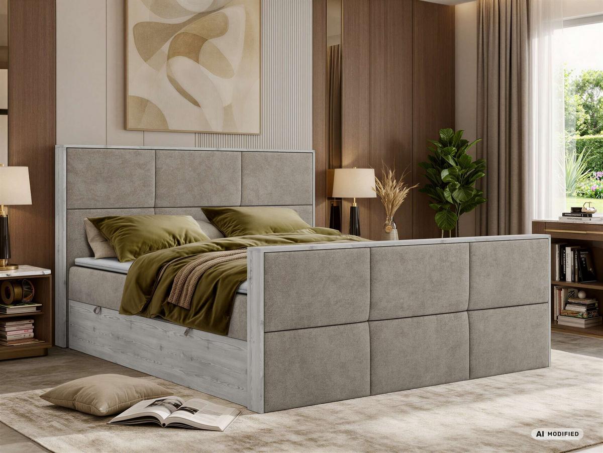 BOXBETT DELNOR DUO 200/200 - Greige Stukture - Topper T25 - H4 - Greige/Schwarz, Kunststoff/Textil (200/200cm) - MKS