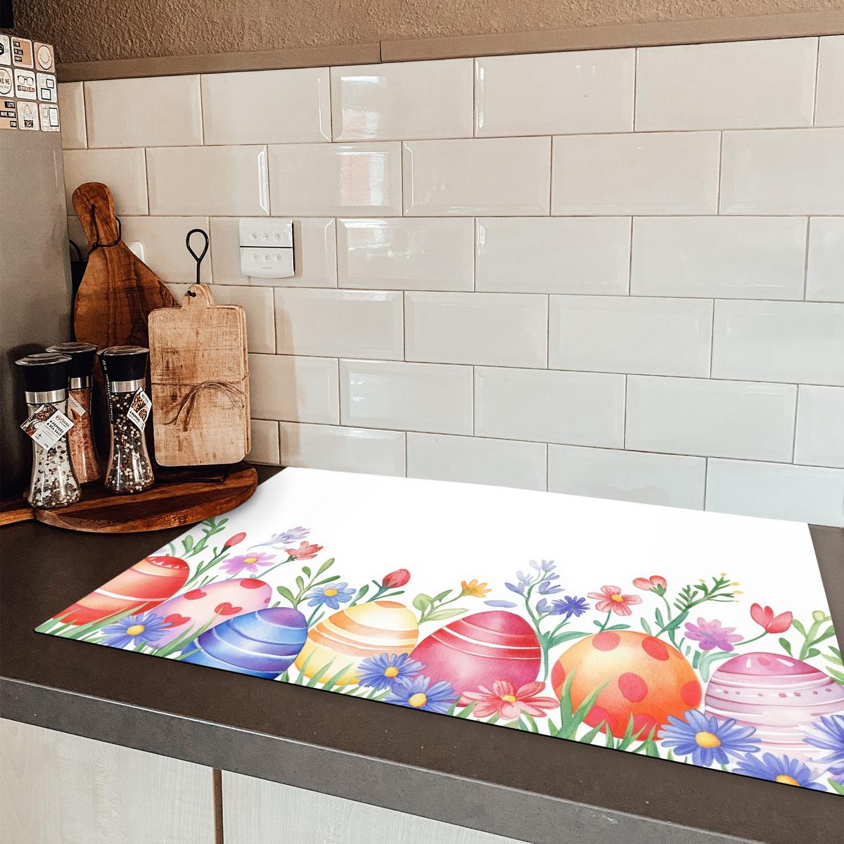 HERDABDECKPLATTE Blumengarten - Bunt - Eier Ceranfeldabdeckung 80x52 cm - Weiß, Kunststoff (80/52/0.2cm) - MuchoWow