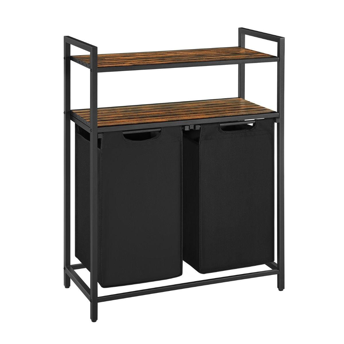 WÄSCHEBEHÄLTER mit 2 Fächern à 46L und 2 Regalen - Schwarz, Holzwerkstoff (33/92/99.5cm) - Calicosy