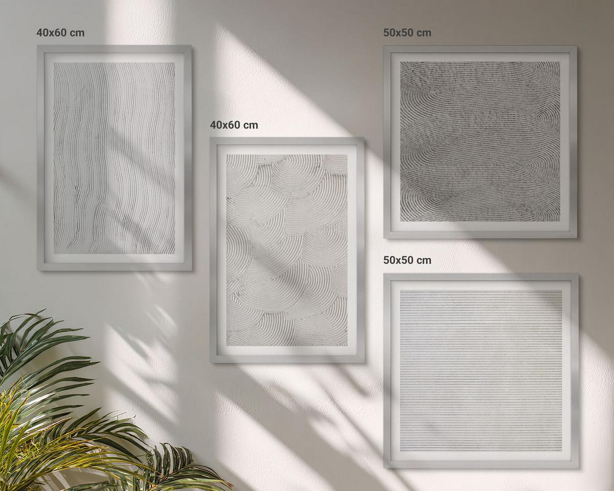 BILDER SET 4er Set - 50x50 cm & 40x60 cm Silberner Rahmen - Sandmuster geometrische Strukturen - Silberfarben, Kunststoff (50/50cm) - TULUP