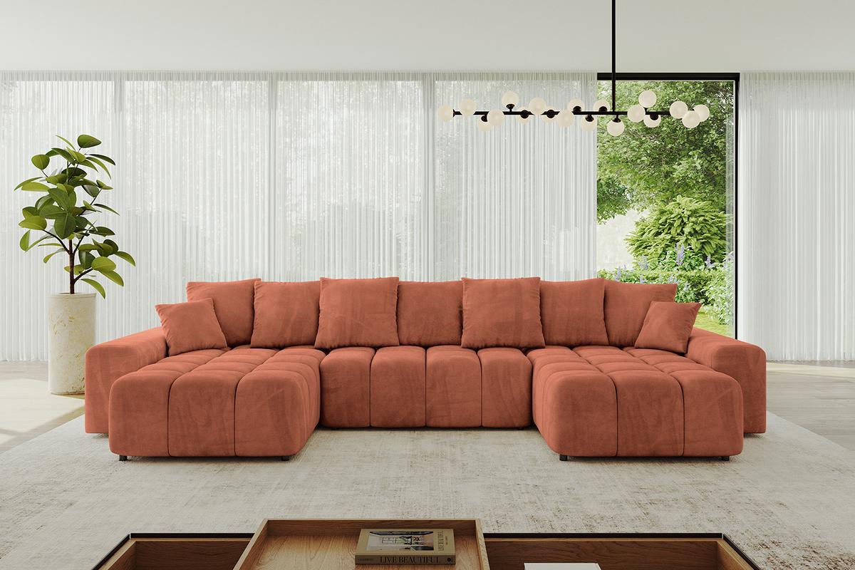 WOHNLANDSCHAFT ENIL-U 401x189x68 Koralle Velours - Koralle, Holzwerkstoff/Kunststoff (401/68/189cm) - ALTDECOR