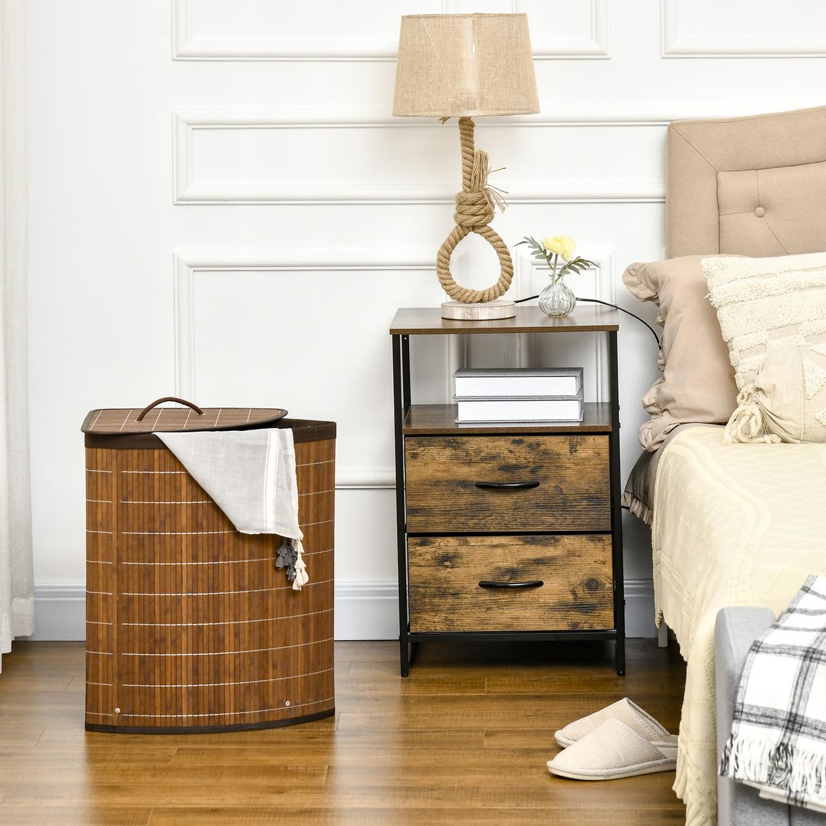 WÄSCHEKORB 55L Wäschesammler Wäschebox mit Deckel, Griff, Bambus, Braun - Braun, Naturmaterialien (38/57/38cm) - HOMCOM