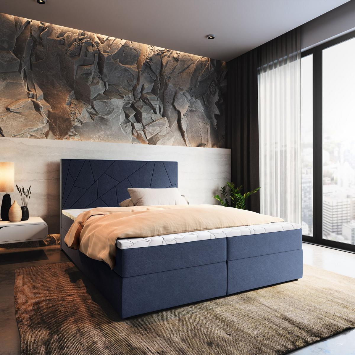 BOXBETT MADO 160x200 cm mit Matratze und Topper - Blau - Blau, Holz (160/200cm) - MASSENO