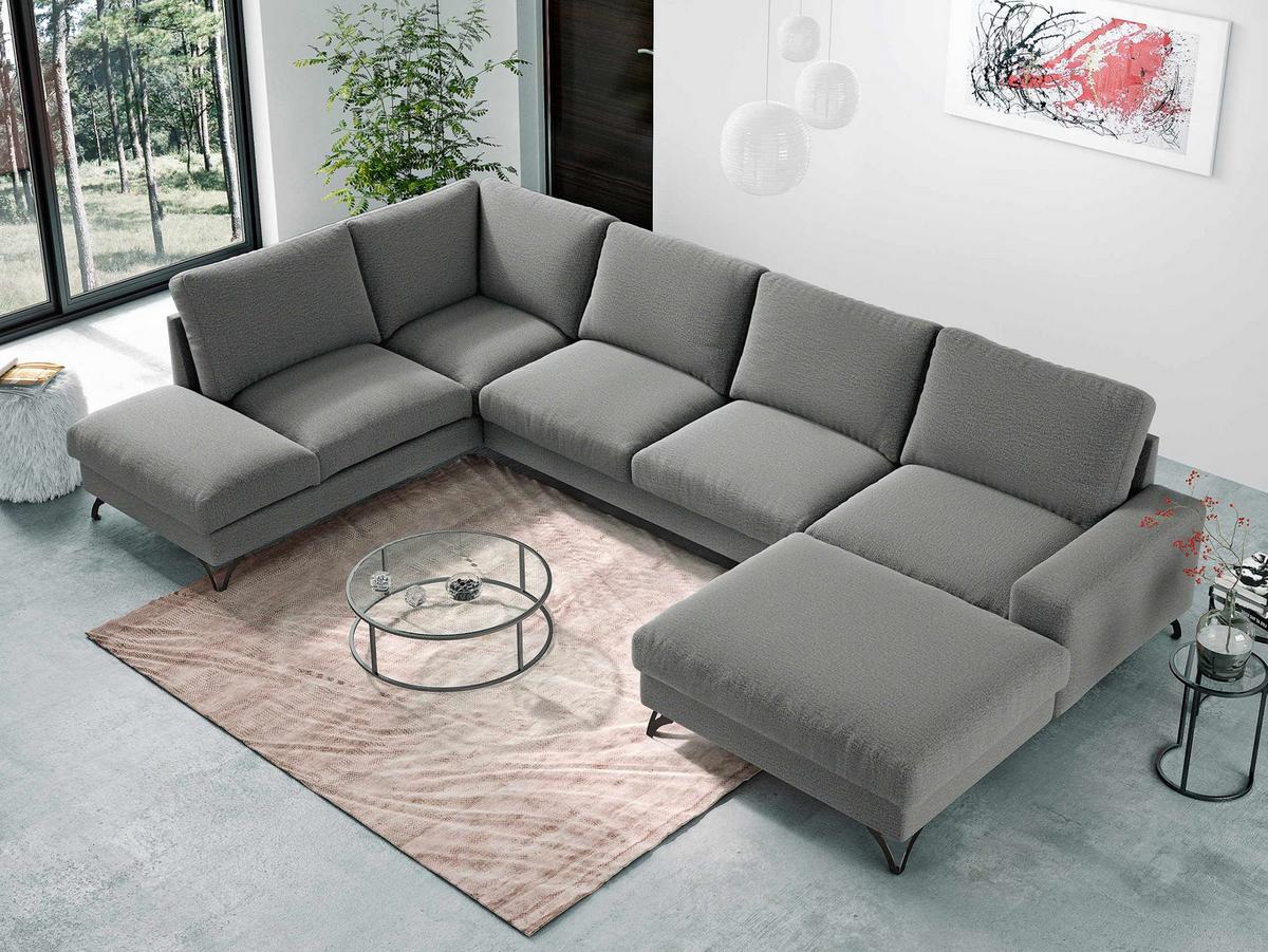 WOHNLANDSCHAFT Flavio U, Seite: Rechts - L3F+L2F+R1F - Schwarz/Grau, Holz/Textil (367/91/214cm) - MIRJAN24