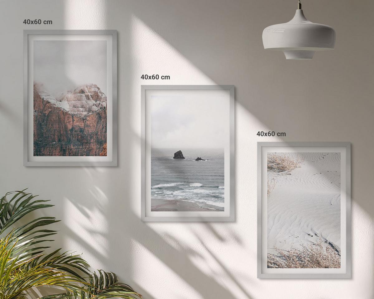 BILDER SET 3er Set - 40x60 cm Silberner Rahmen - Berge, Wolken, Meer, Sand, Natur - Silberfarben, Kunststoff (40/60cm) - TULUP