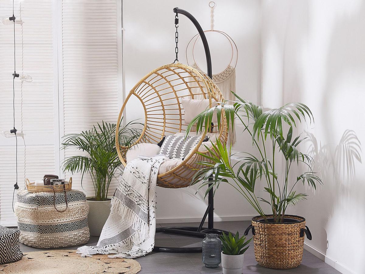 HÄNGESESSEL mit Gestell PE Rattan natürlich 97 cm Aspio - Beige, Kunststoff (99/199/97cm) - Beliani