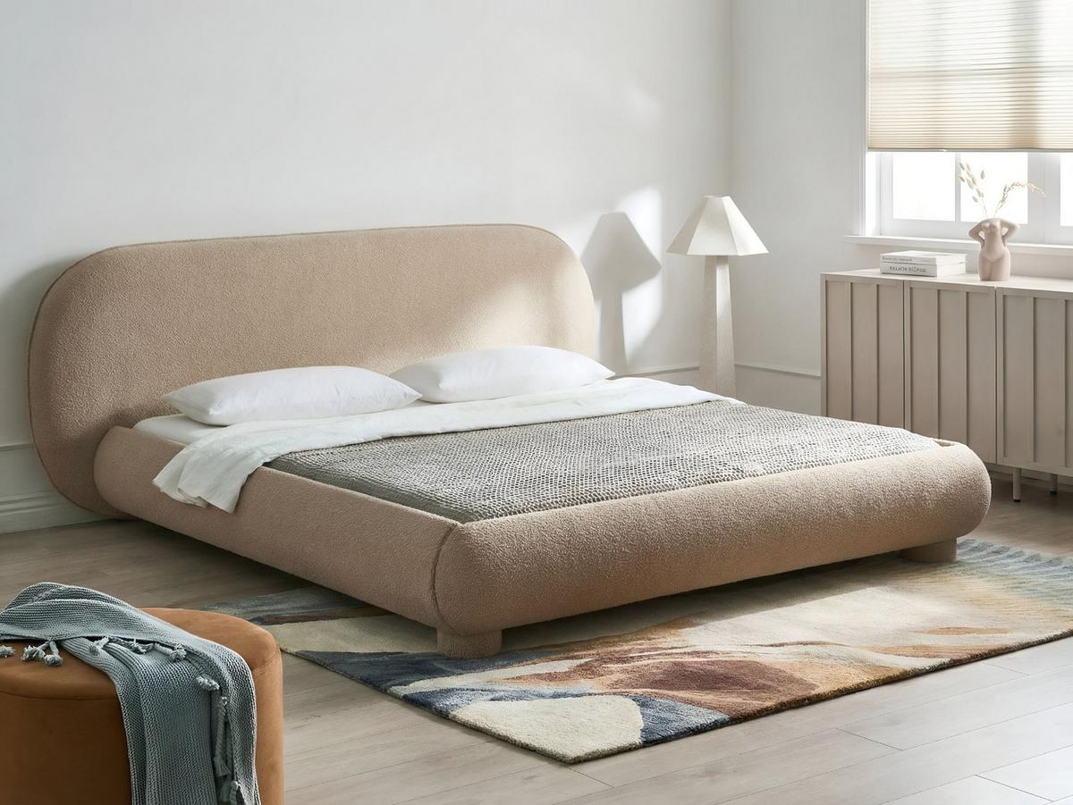 BETT mit Lattenrost 180/200 Bouclé Taupe Bayel - Taupe, Textil (180/200cm) - Beliani